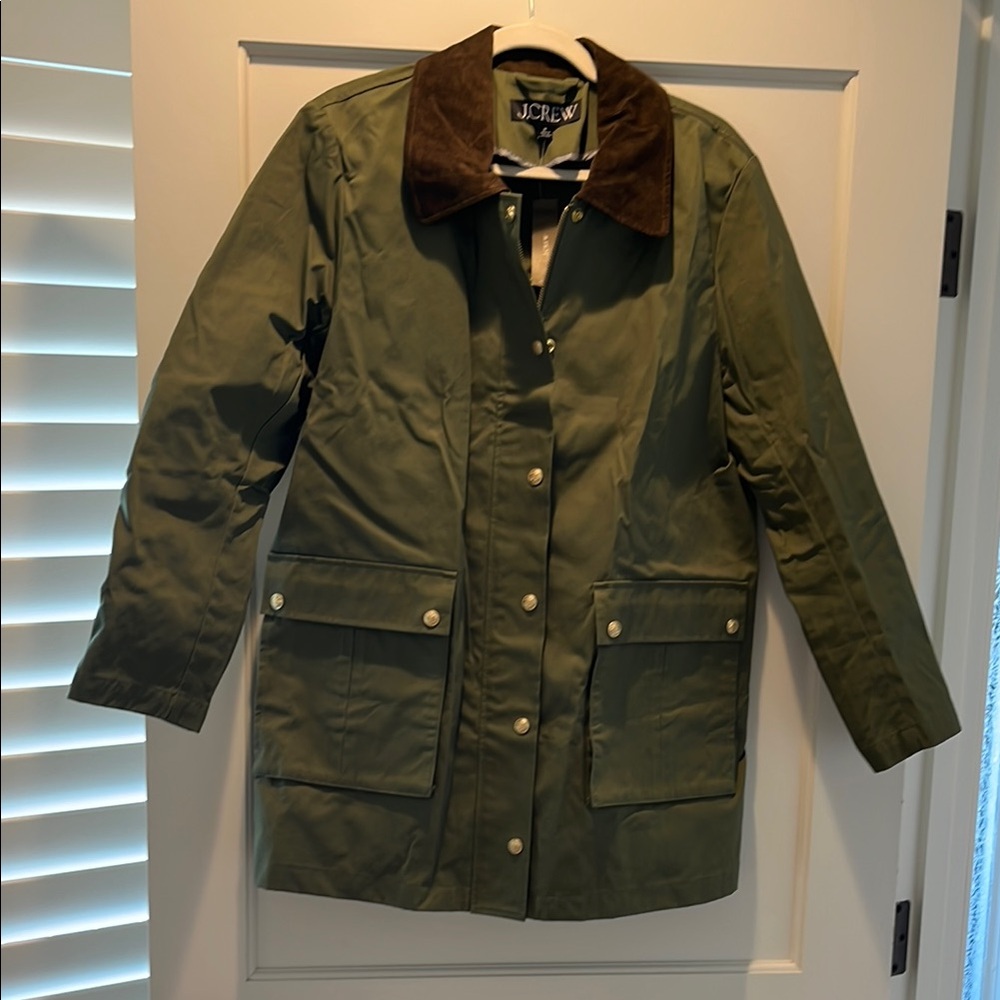 J.Crew Olive Green Jacket with Brown Collar